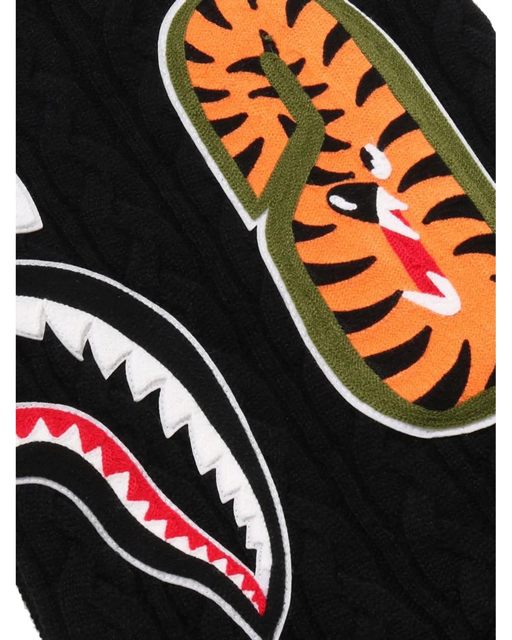 A Bathing Ape Black Shark Cable-Knit Hoodie for men