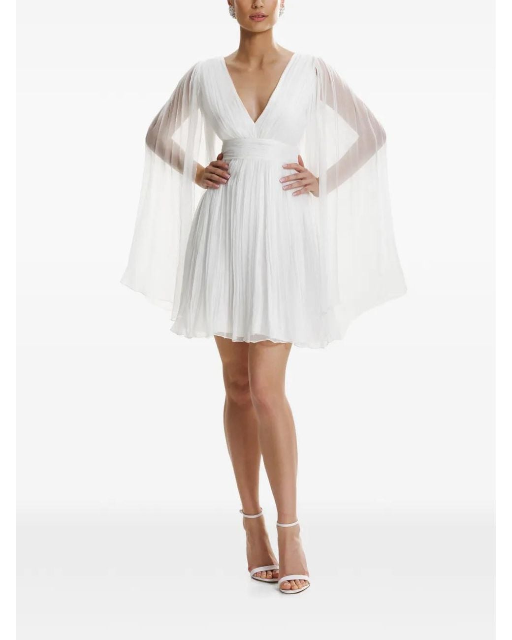 Framboise White Robe Courte Palmer En Soie À Col V