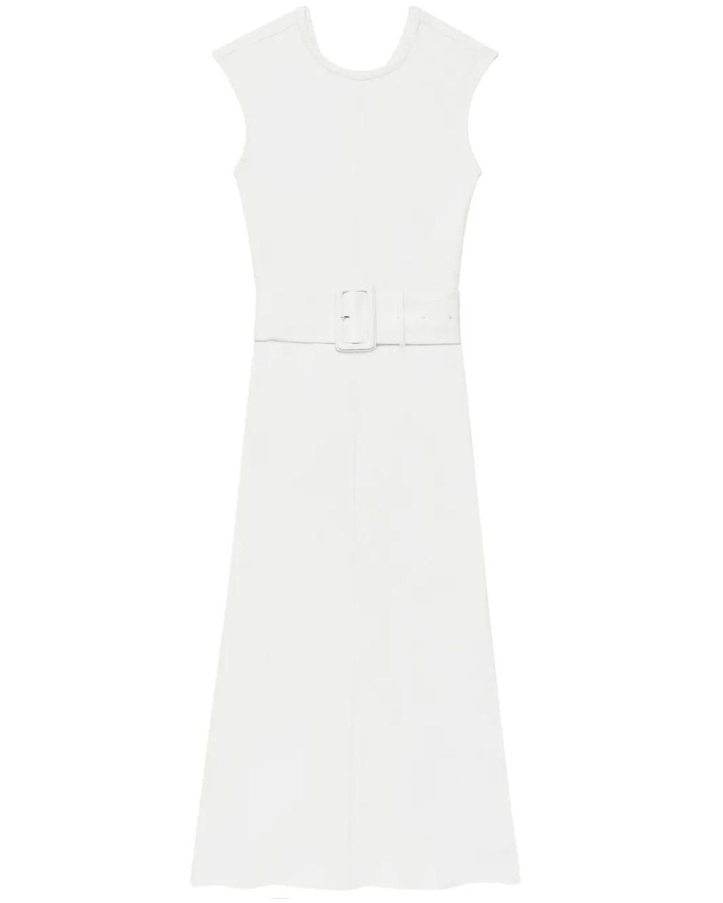 Another Tomorrow White Belted Bias-Cut Midi Dress
