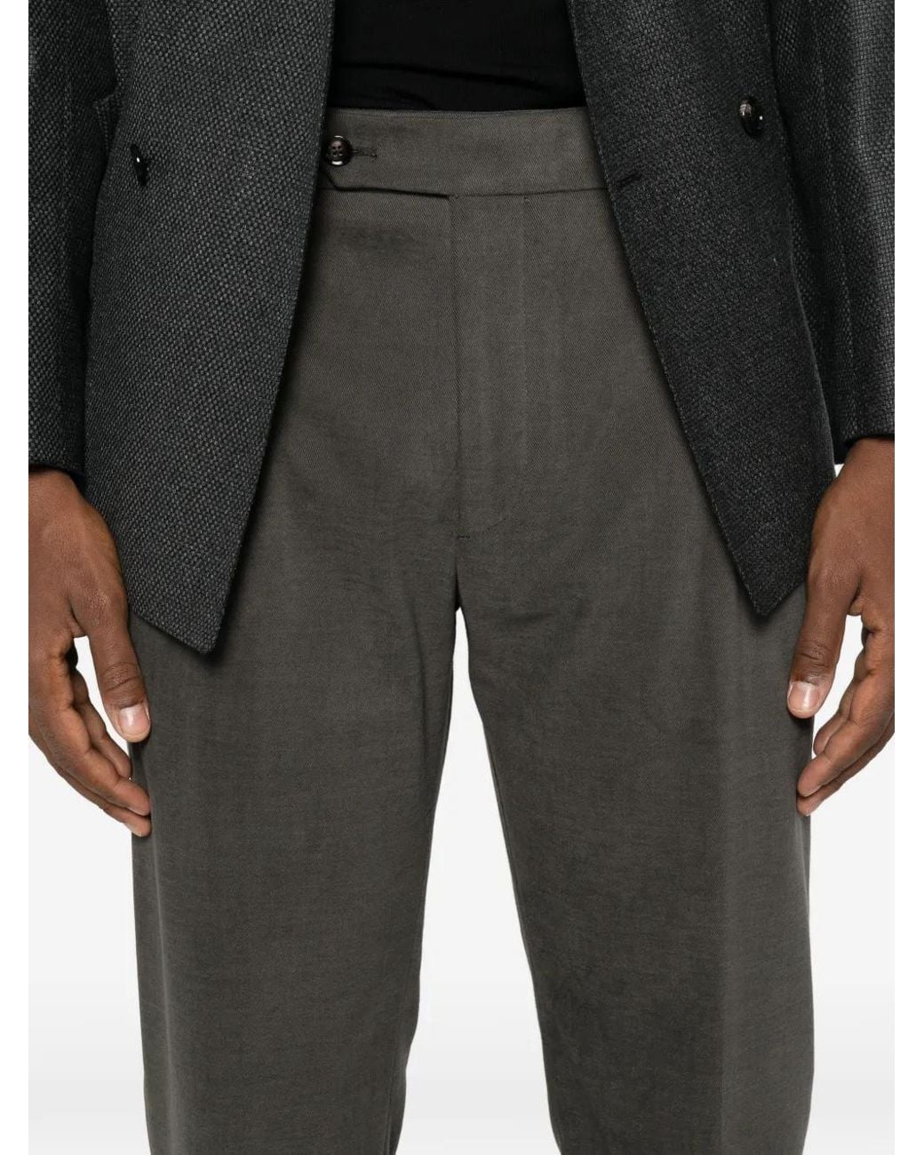Berwich Black Retro Long Pleated Straight-Leg Trousers for men