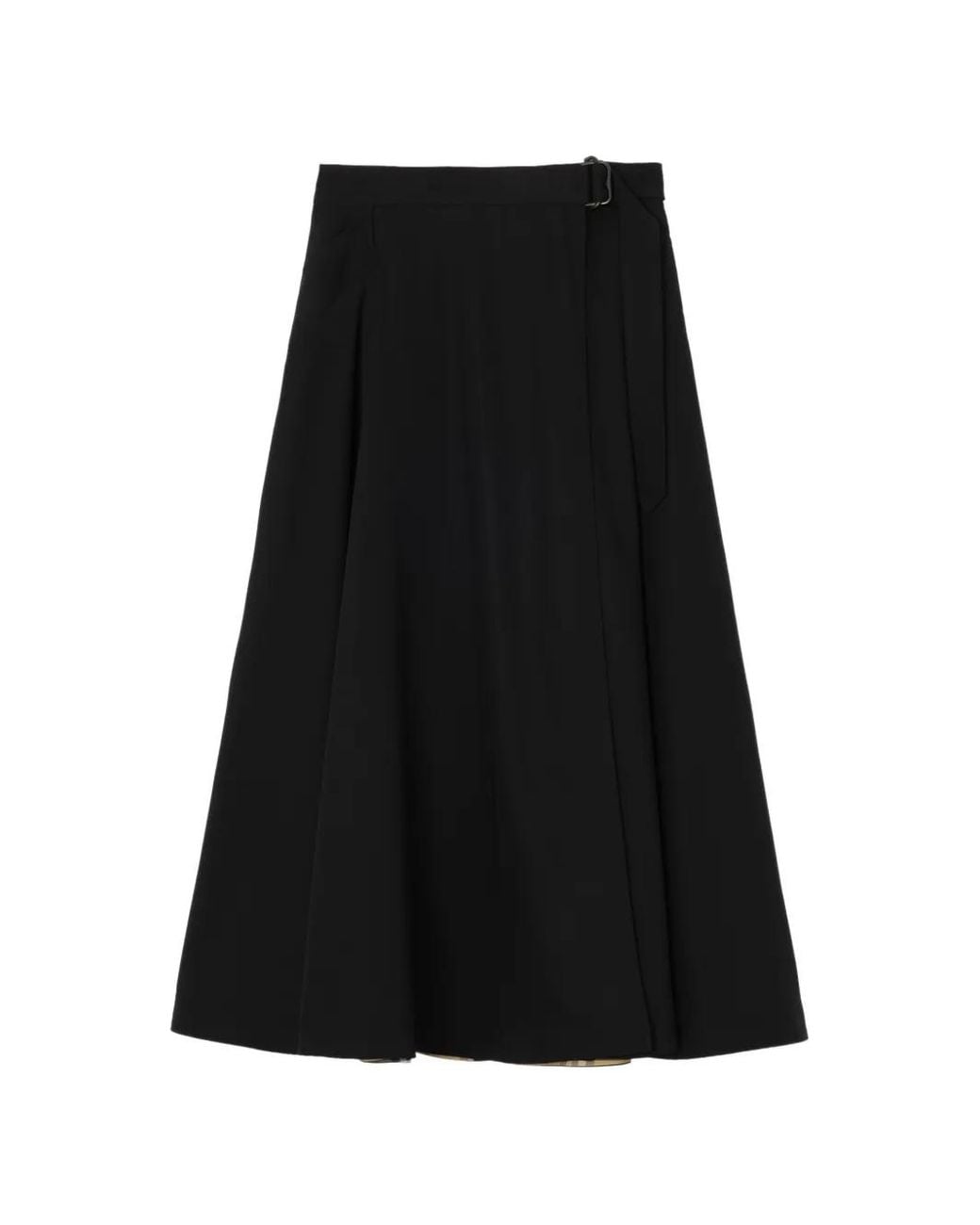 Burberry Black Wool Twill Midi Skirt