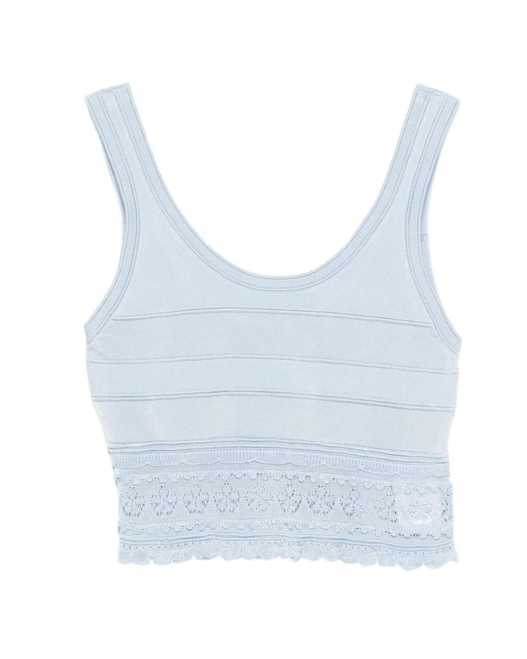 Sandro Blue Pointelle Knit Crop Top