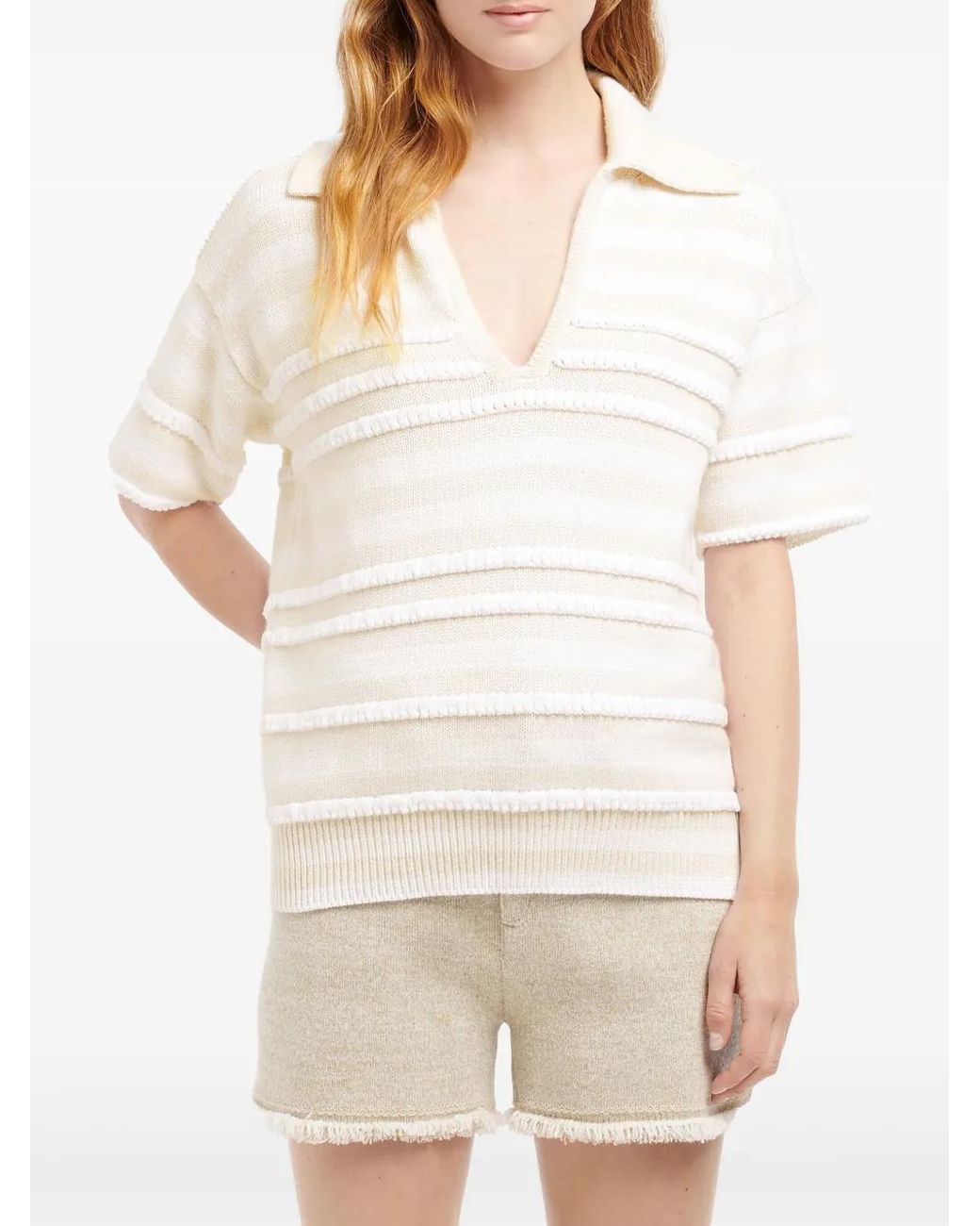 Barrie White Striped Polo Top