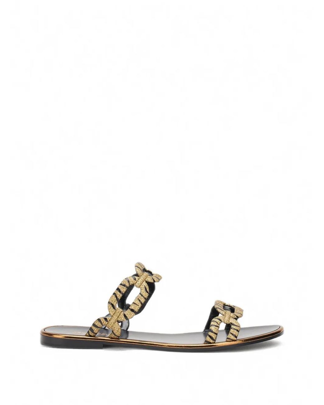 Roberto Cavalli White Tiger-Print Chain-Link Sandals