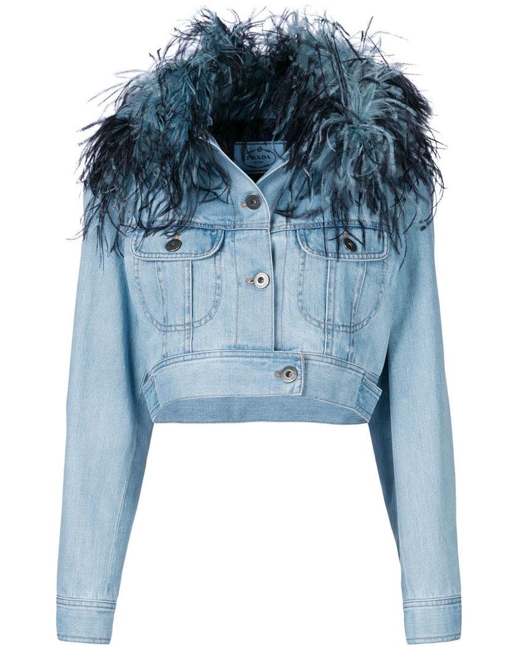 Prada Ostrich Feather Denim Jacket in 