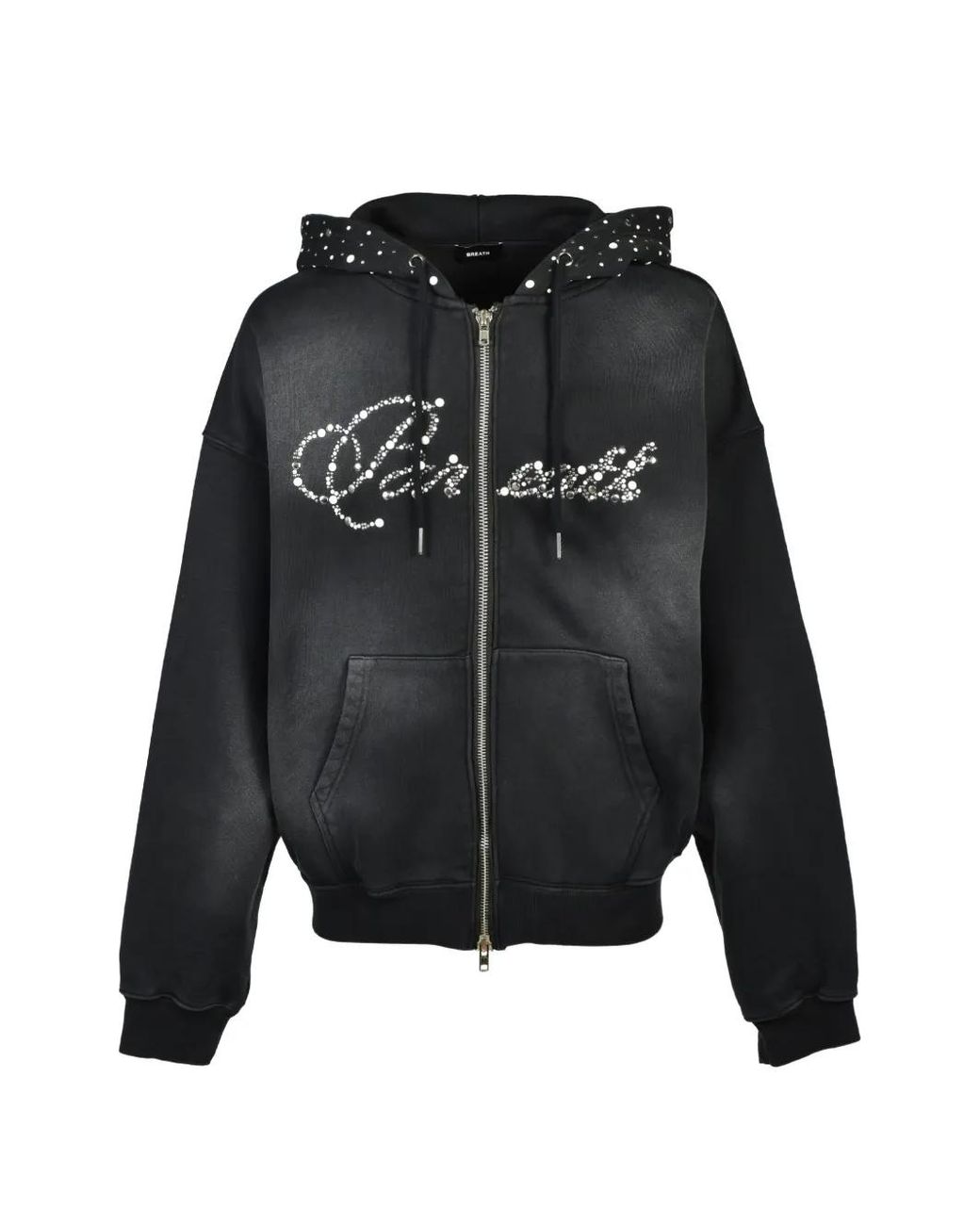 BREATH Black Rhinestone-Embellished Faded Hoodie for men