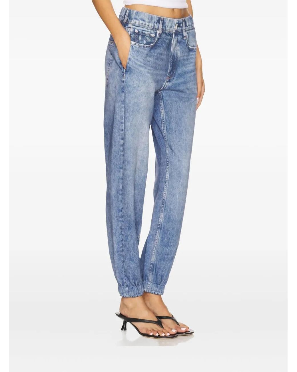 Rag & Bone Blue Elastic-Cuff Acid-Wash Jeans