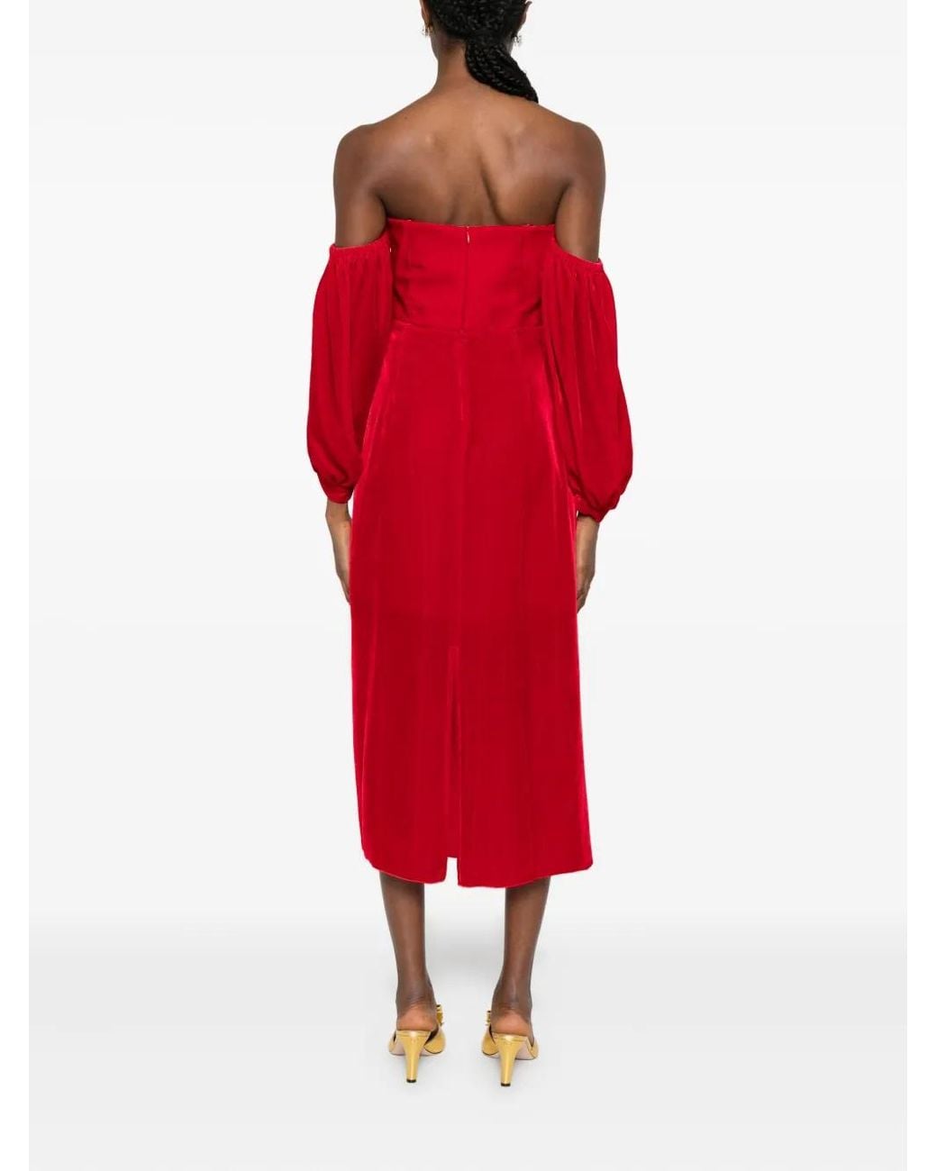 Forte_forte Red Bustier Puff-Sleeve Dress