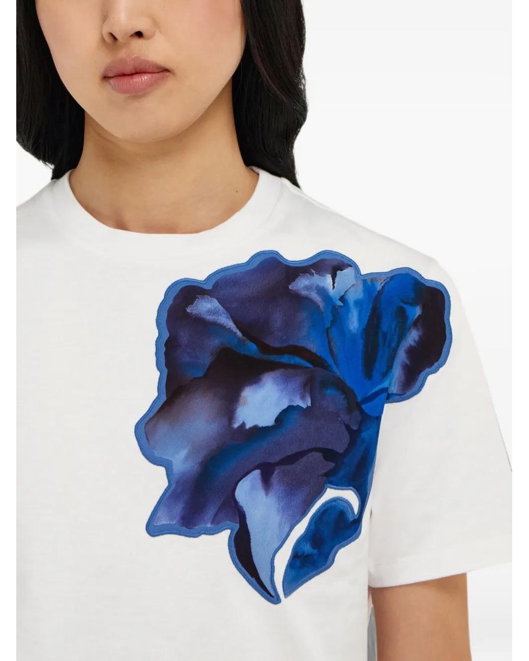 Ferragamo Blue T-Shirt With Carnation Print Silk Inlay