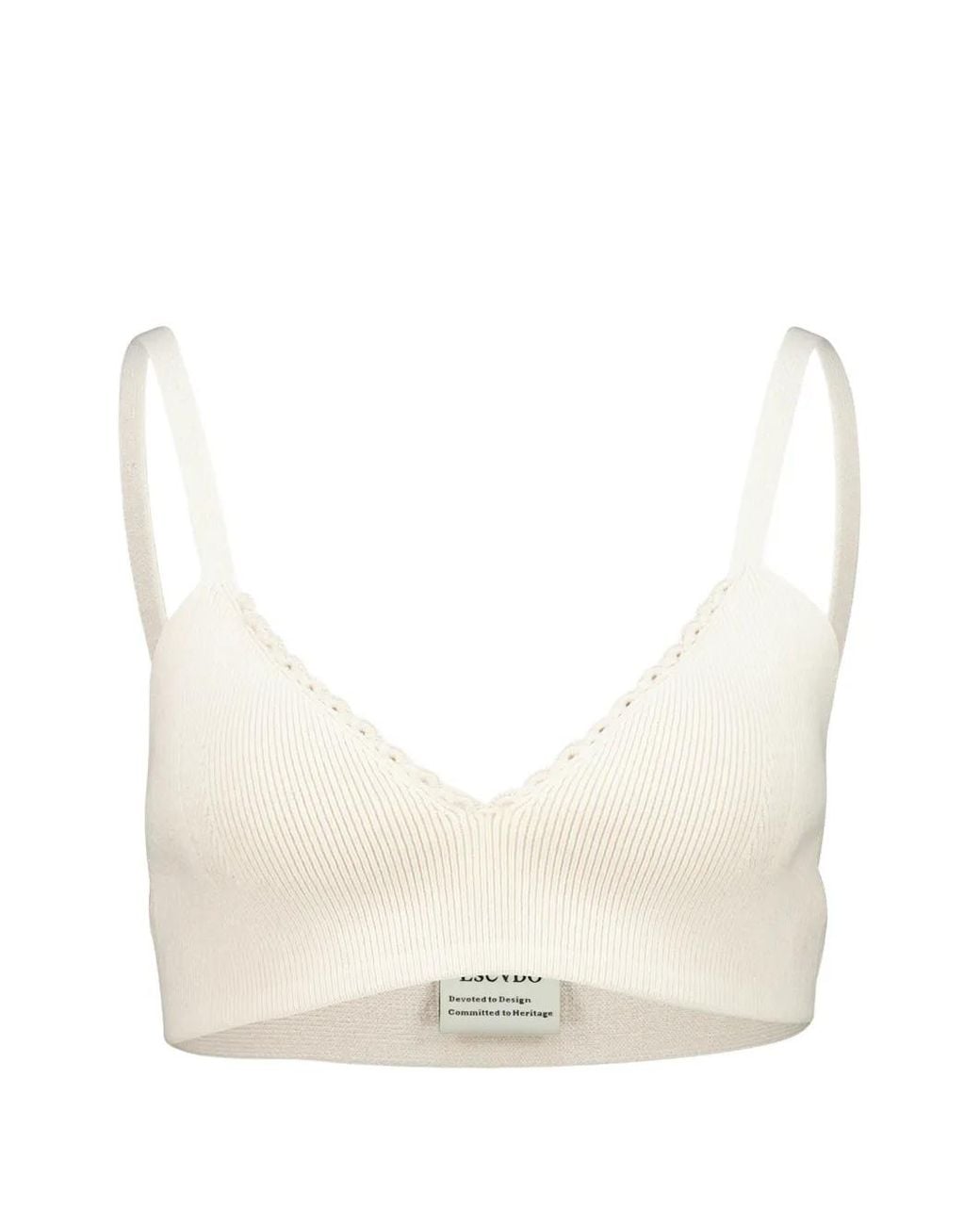 Escvdo White Cima Scalloped Ribbed-Knit Top