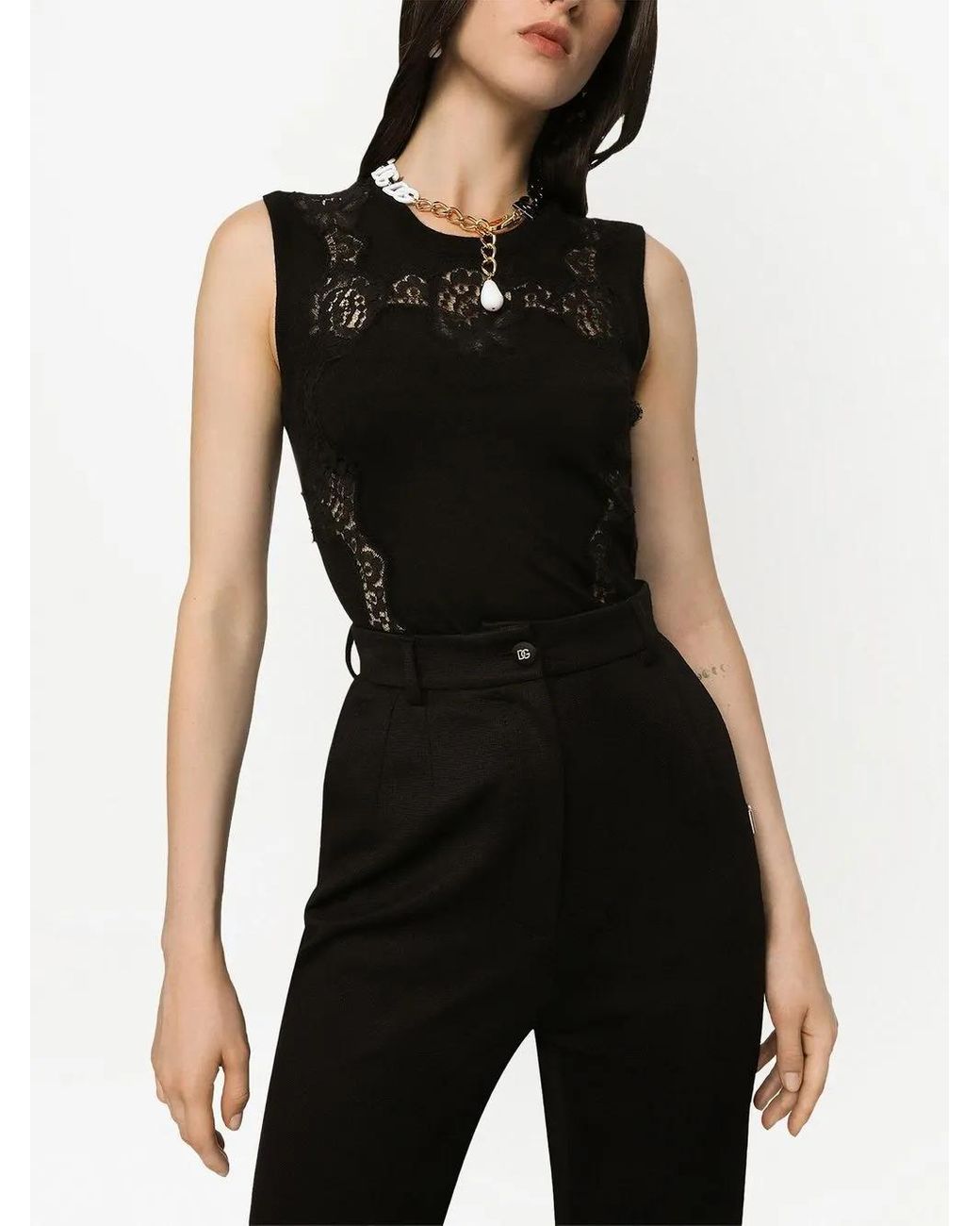 Dolce & Gabbana Black Lace-Panel Cashmere-Silk Jumper