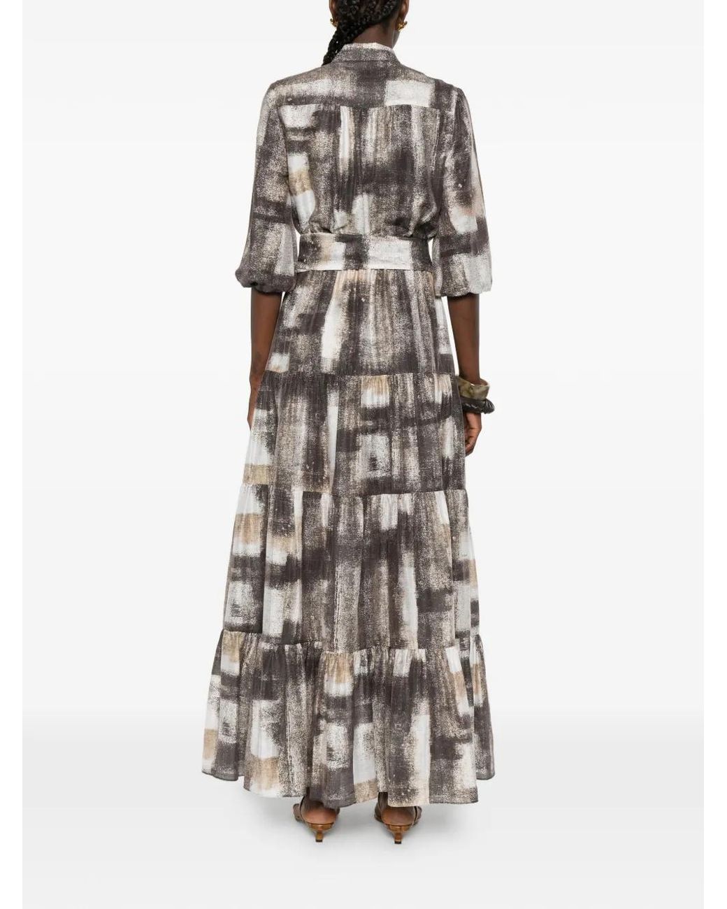 Kiton White Tie-Waist Tiered Maxi Dress