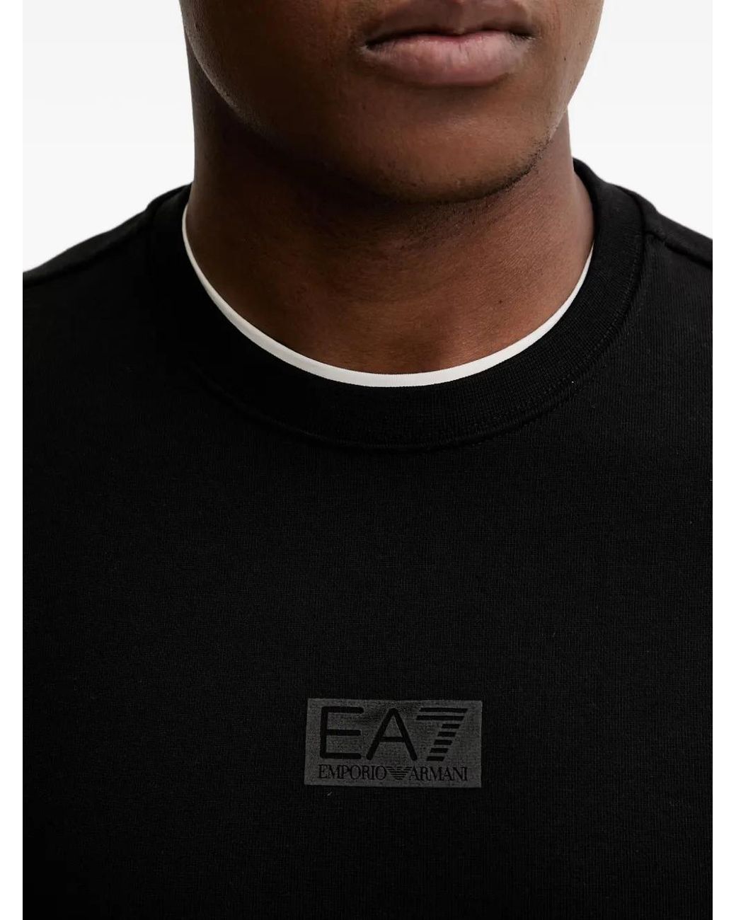 EA7 Black Logo Crew-Neck Sweatshirt for men
