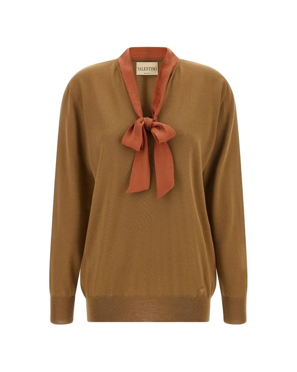 Valentino Garavani Brown Lavallière Floral-Jacquard Sweater