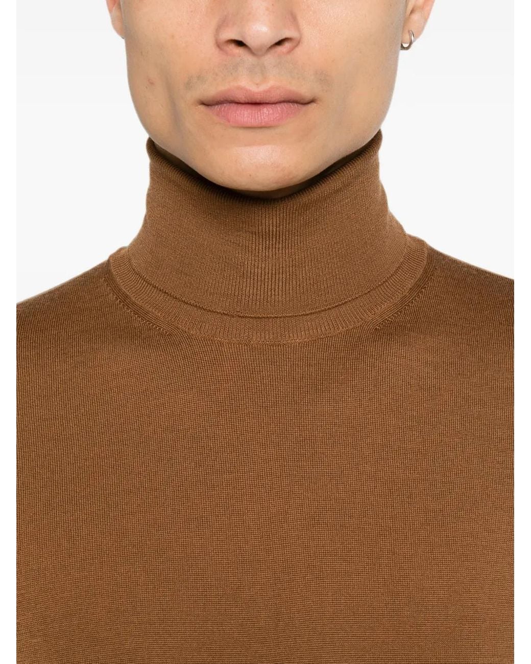 Canali Brown Roll-Neck Wool Sweater for men