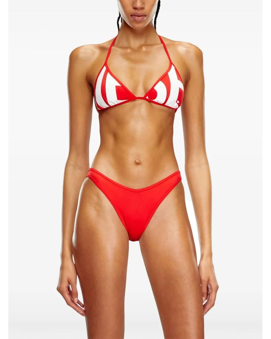 DIESEL Bfb-Sees-A Logo-Print Bikini Top in Red | Lyst
