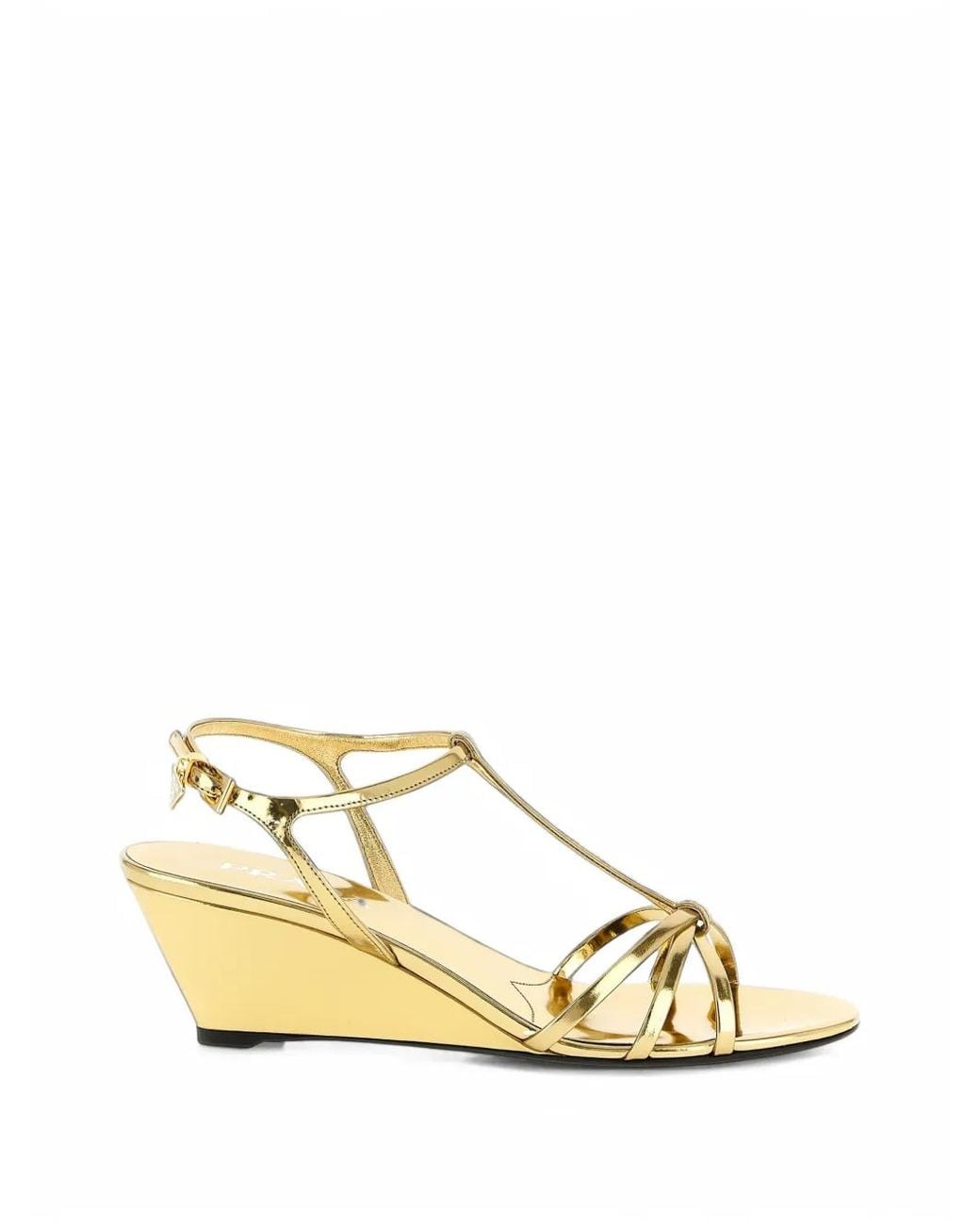 Prada Natural Metallic Wedge Sandals