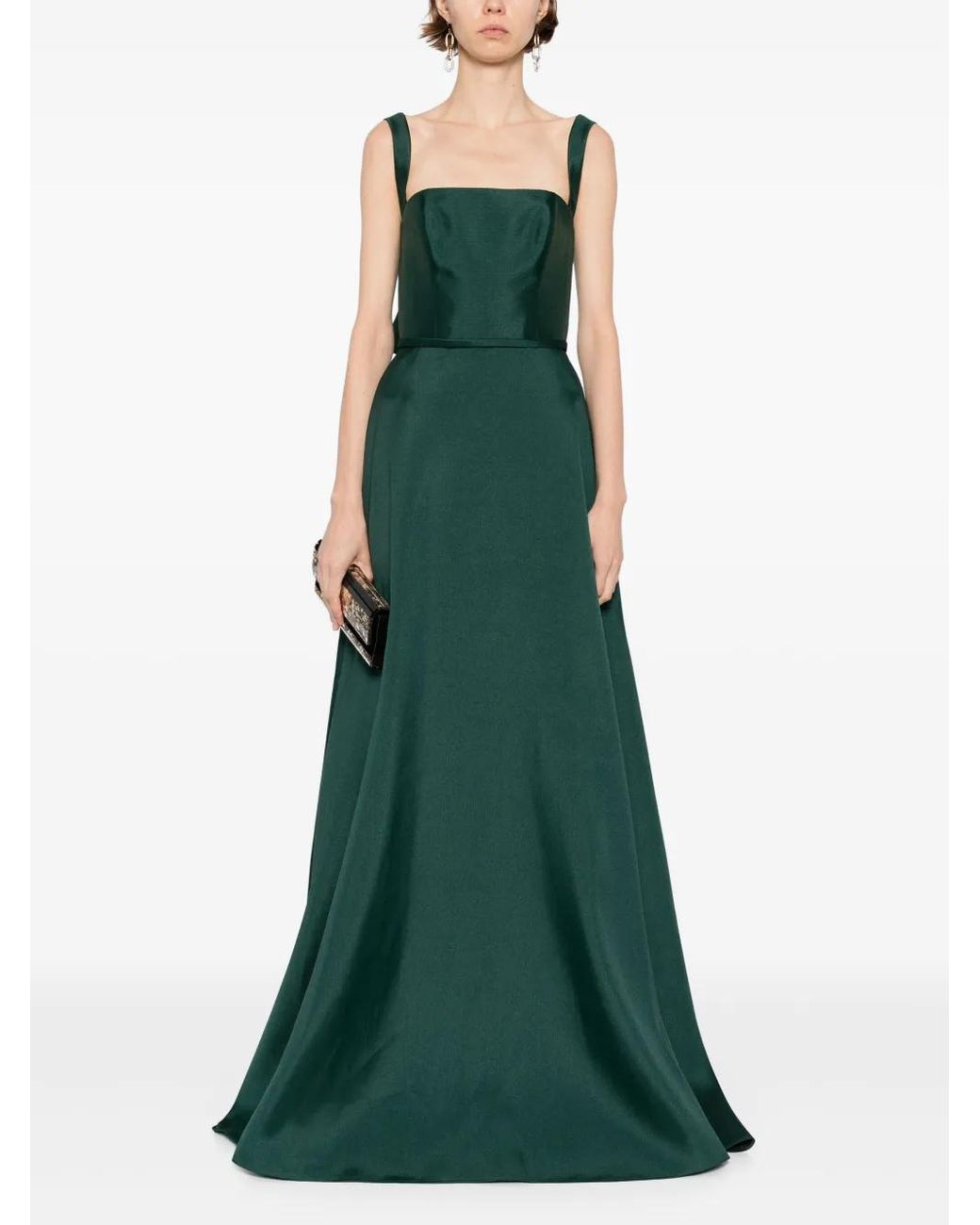 Amsale Green Square-Neck Gown