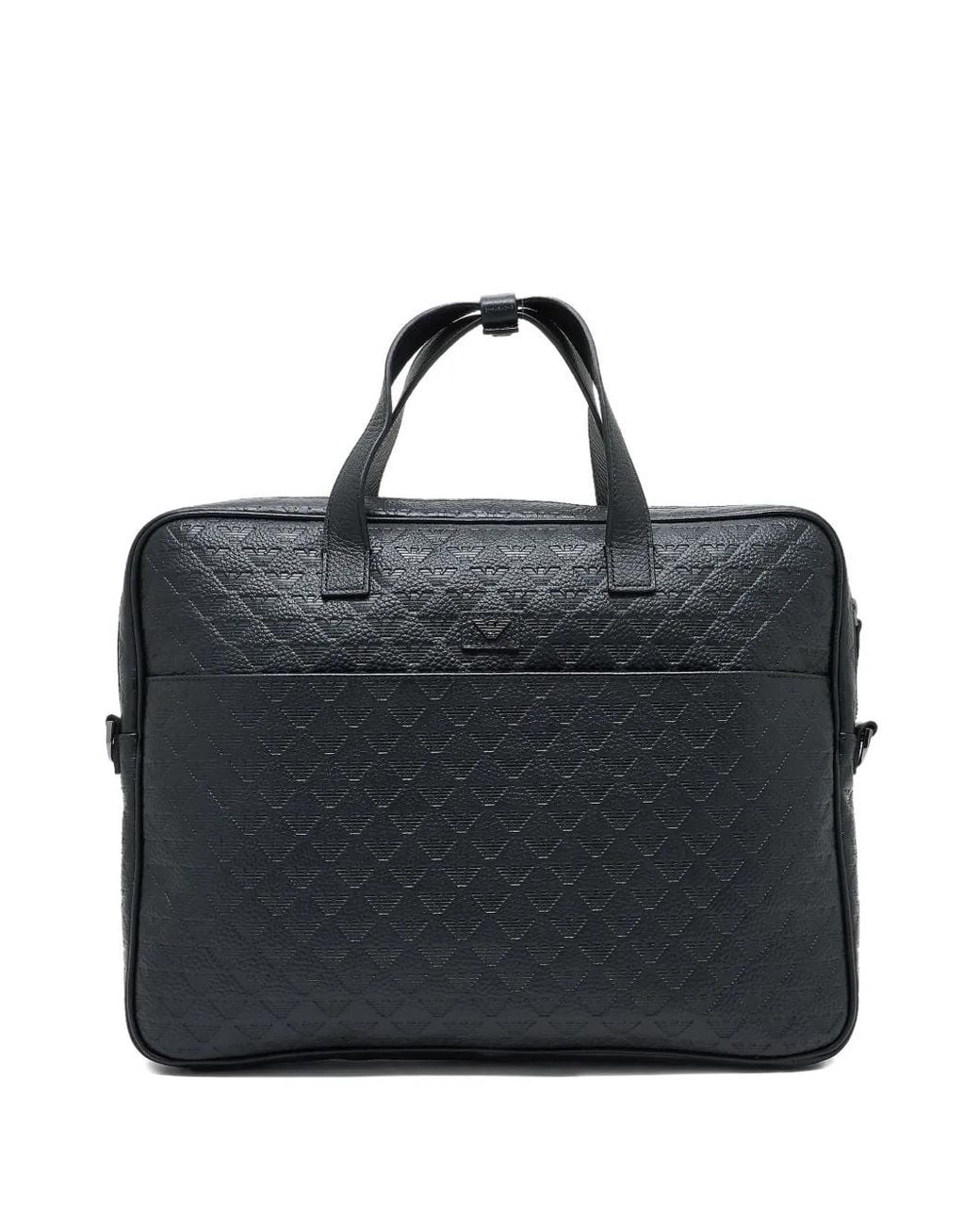 Emporio Armani Black Leather Business Bag With An Embossed Logo And Zip Closure for men