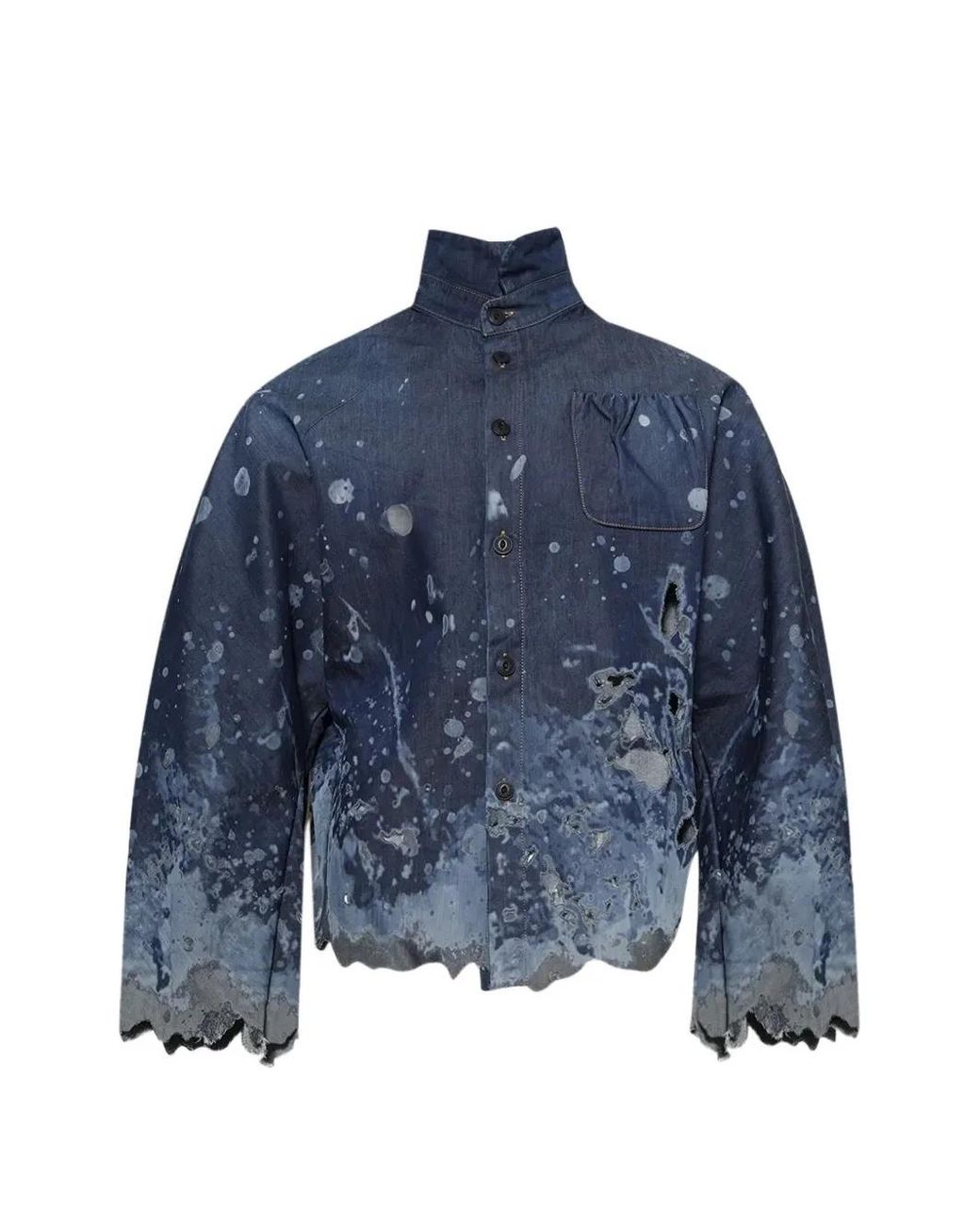 RRR123 Blue Splatter-Effect Long-Sleeve Shirt for men