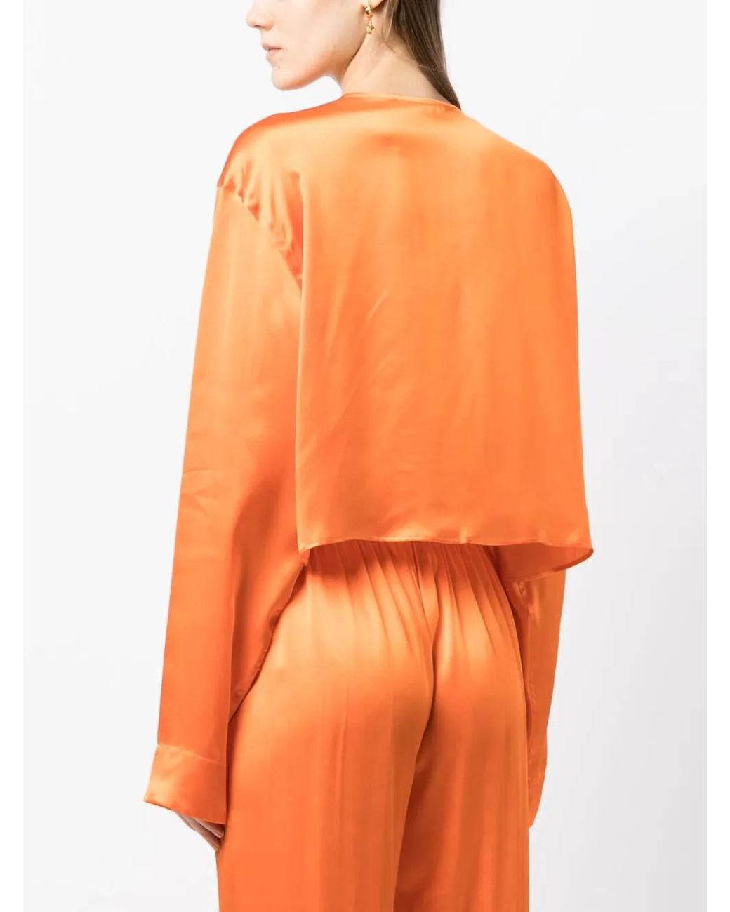Woera Orange Chemise En Soie À Design Sans Col
