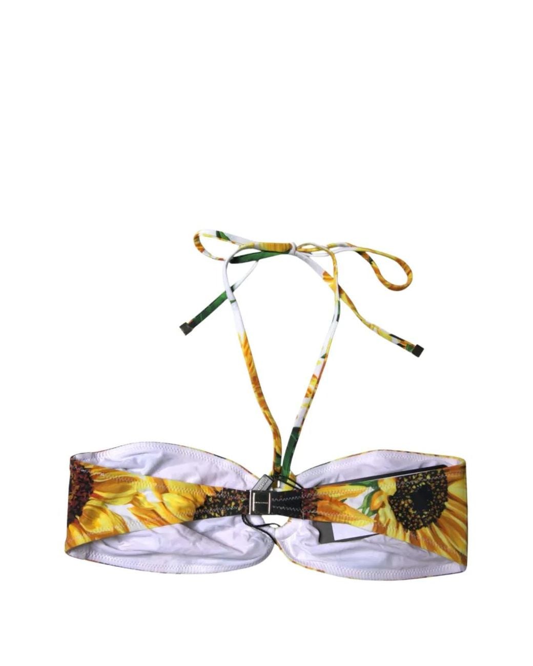 Dolce & Gabbana White Floral-Print Halterneck Bikini Top