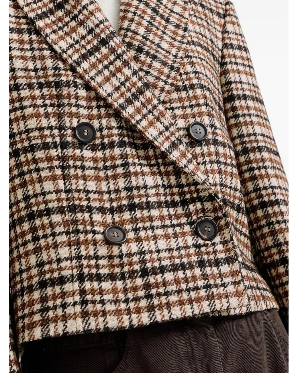 Brunello Cucinelli Brown Comfort Checked Wool And Alpaca Blazer With Monili
