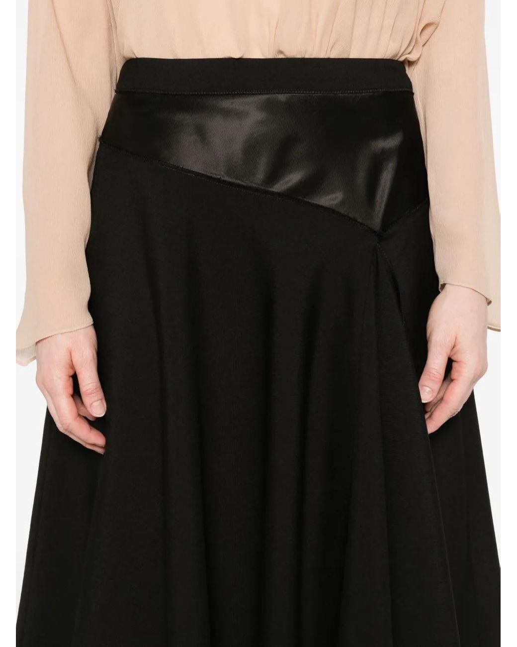 Marni Black Satin-Panel Midi Skirt
