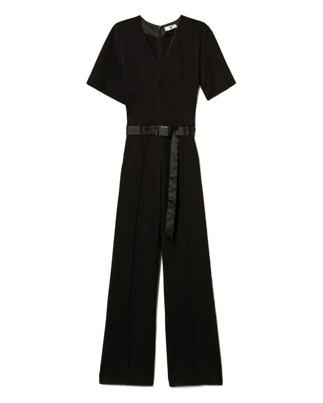 Twinset Black Buckle-Fastening V-Neck Jumpsuit