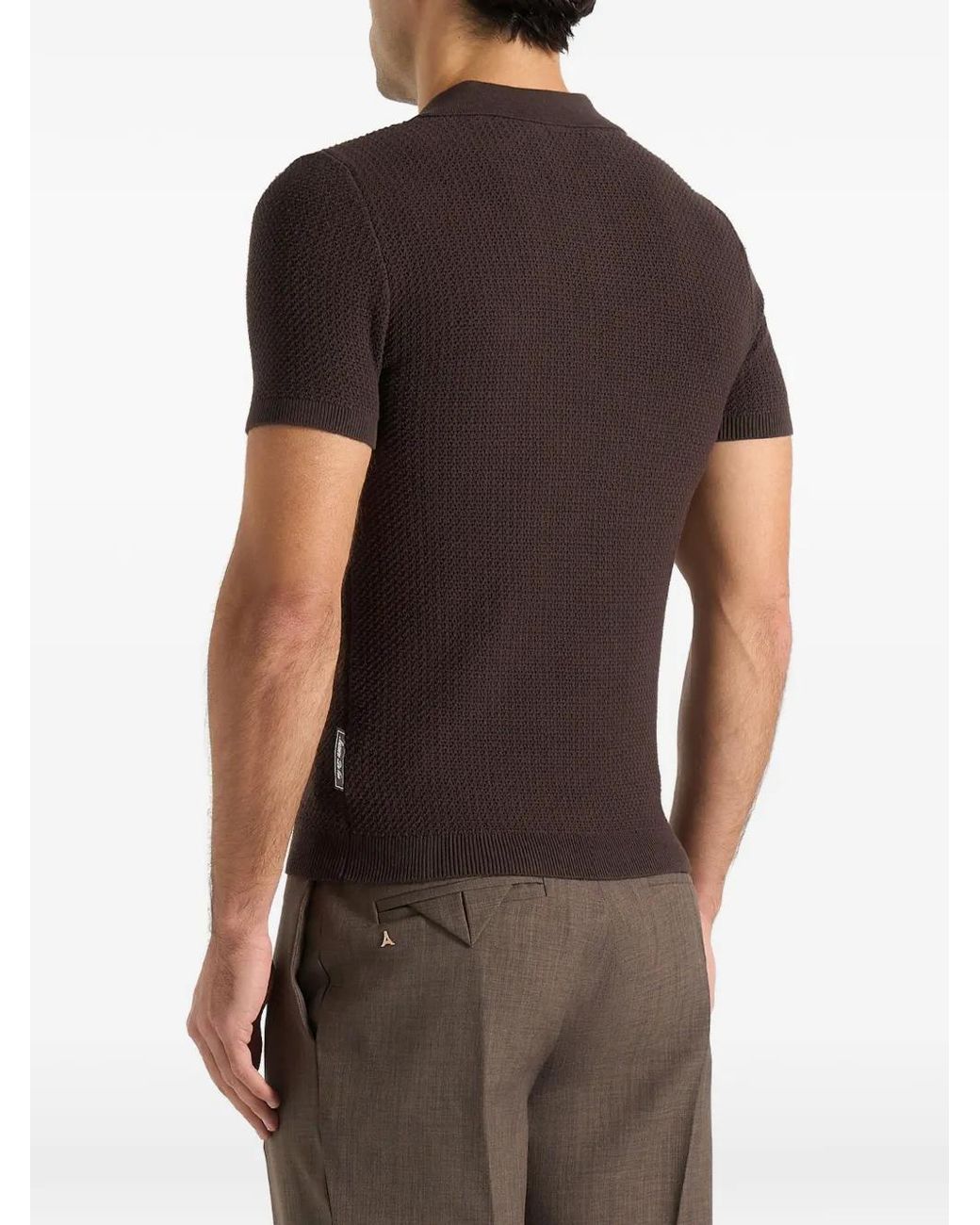 Manière De Voir Brown Rowen Textured Knit Revere Polo Shirt for men