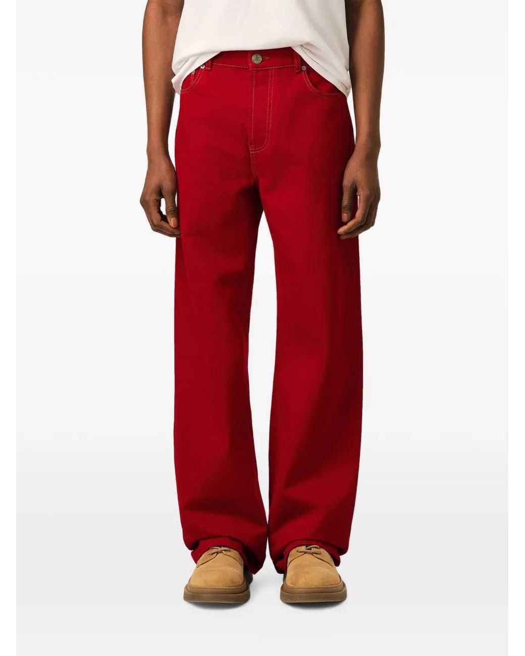 AMI Red Large-Fit Cotton Jeans for men