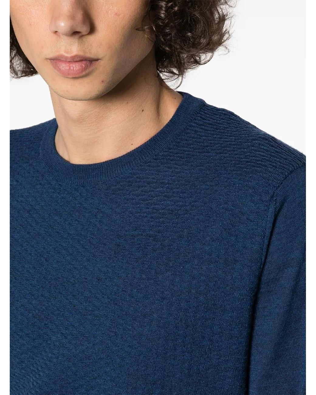 Corneliani Blue Crew-Neck Virgin Wool Jumper for men