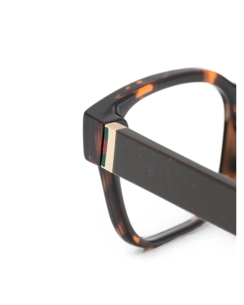 Gucci Brown Tortoiseshell-Effect Rectangle-Frame Glasses