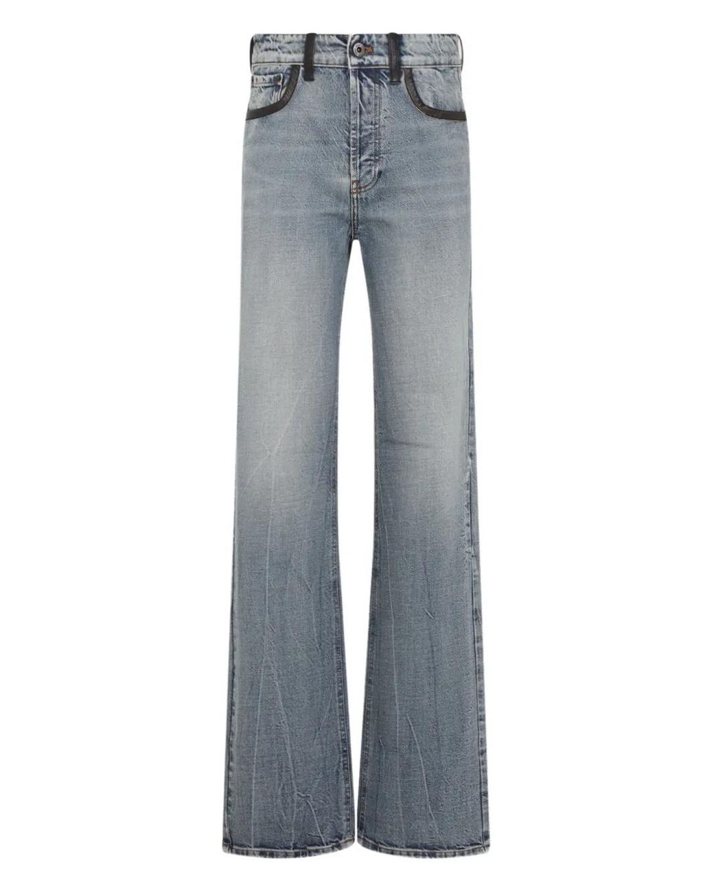 デニム・ジーパン Miu Miu Jeans with leather inserts Miu Miu Denim And Leather Jeans in Blue | Lyst