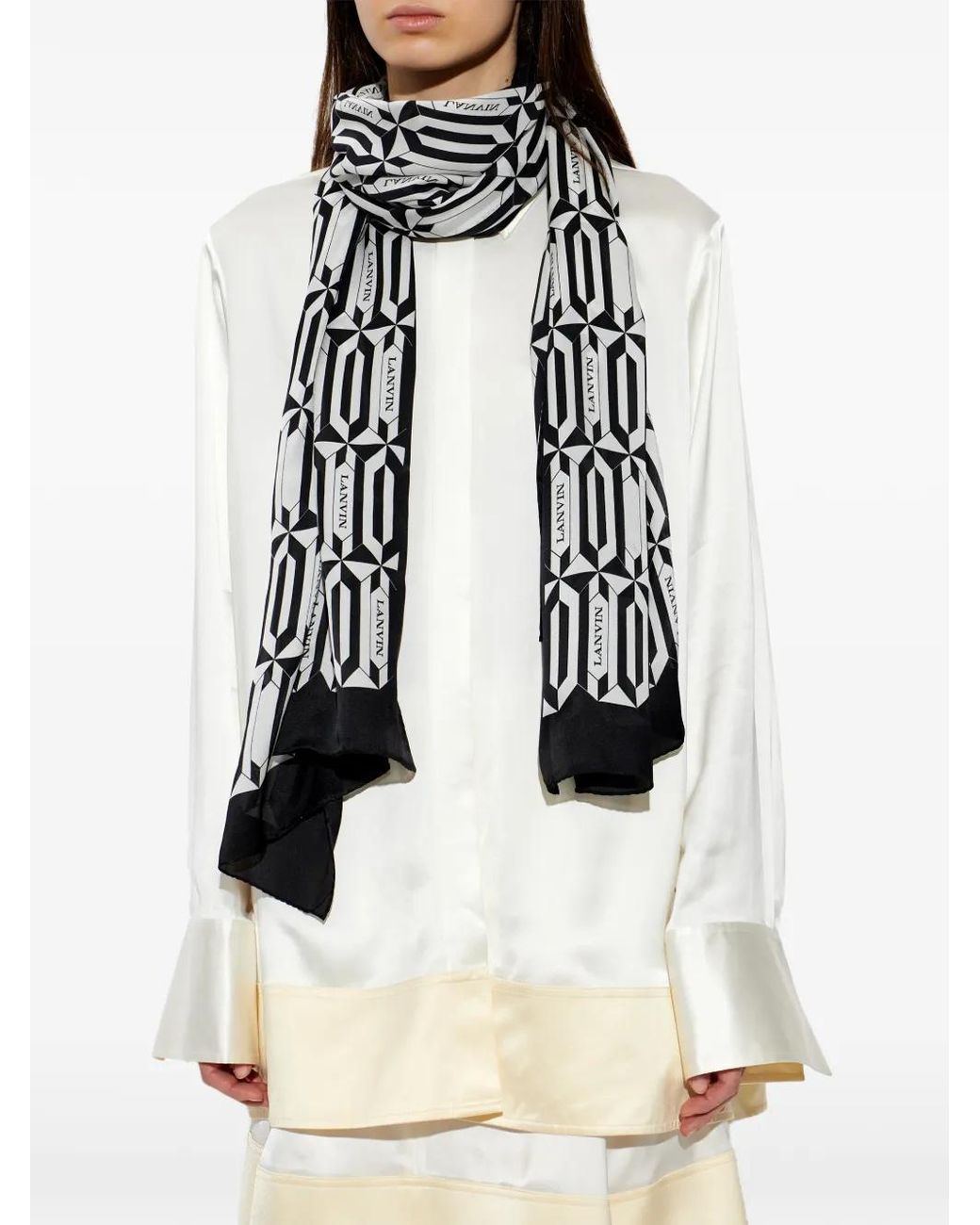 Lanvin White Silk Scarf With Logo