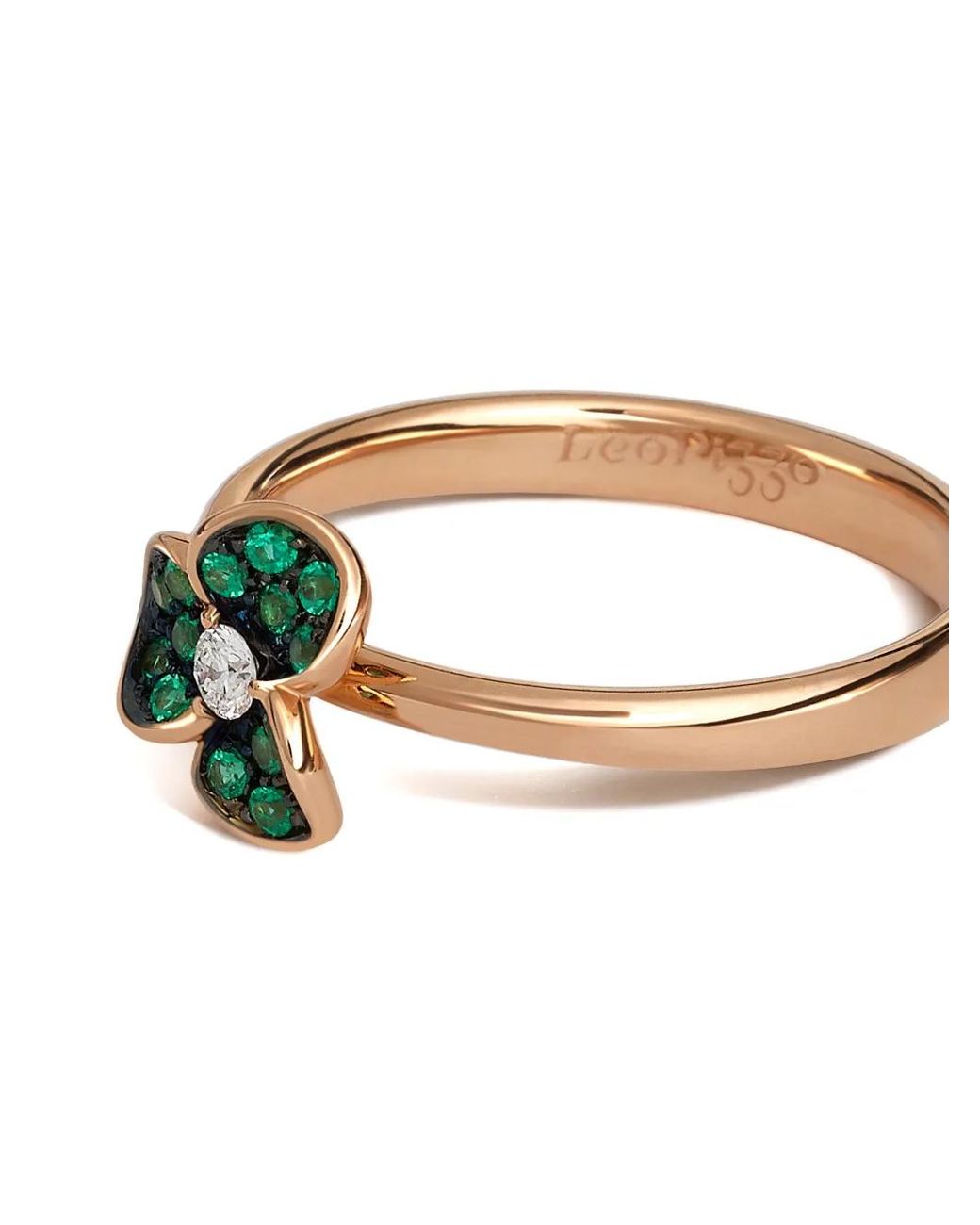 Leo Pizzo Pink 18K Rose Candy Flora Emerald And Diamond Ring