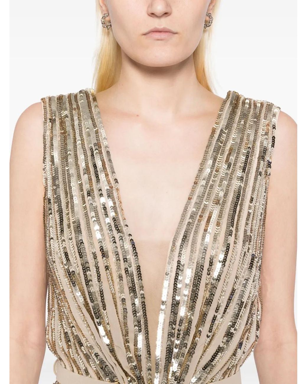 Saiid Kobeisy Natural Sequin Long Dress