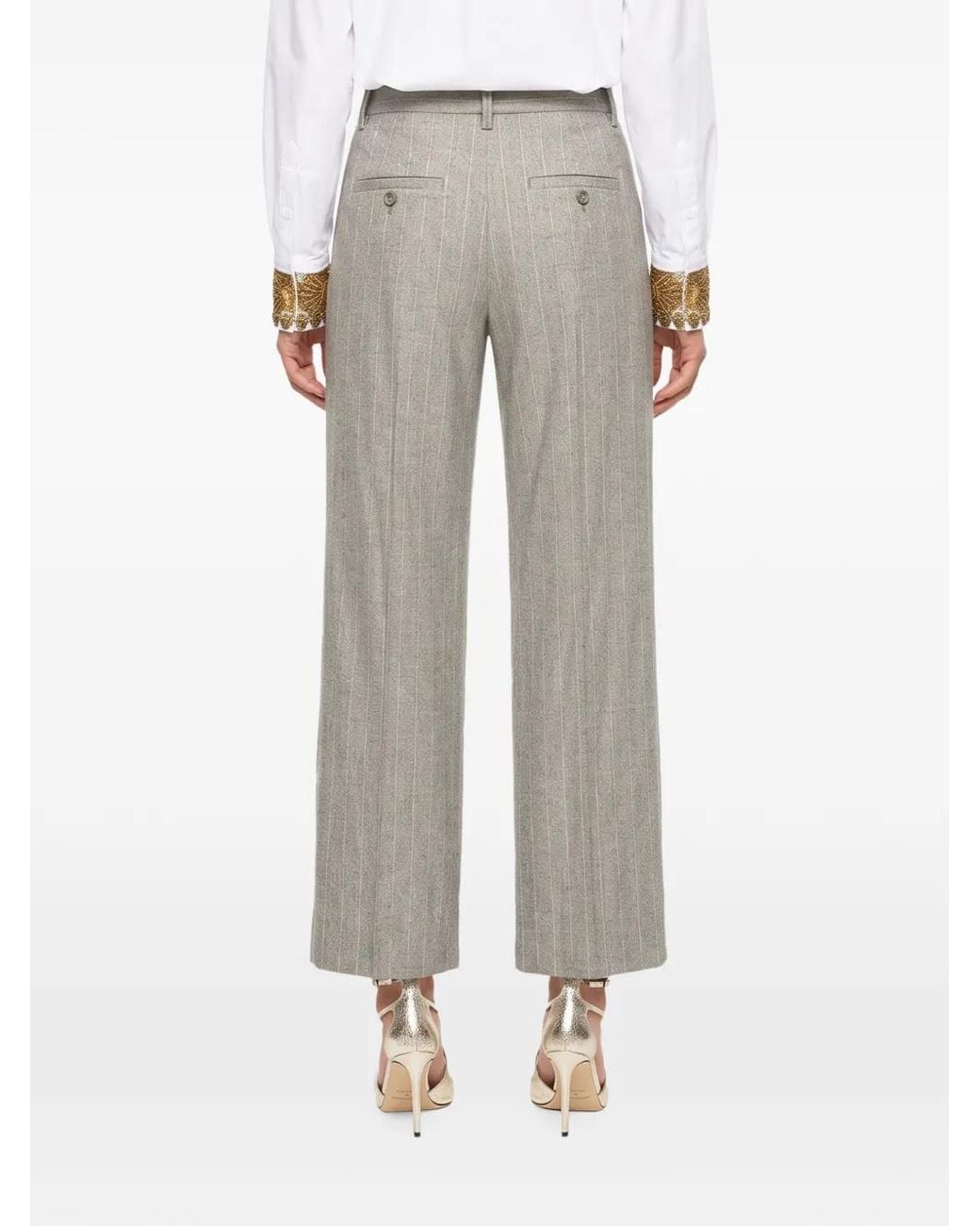 Brunello Cucinelli Gray Pinstripe-Pattern Pleated Trousers