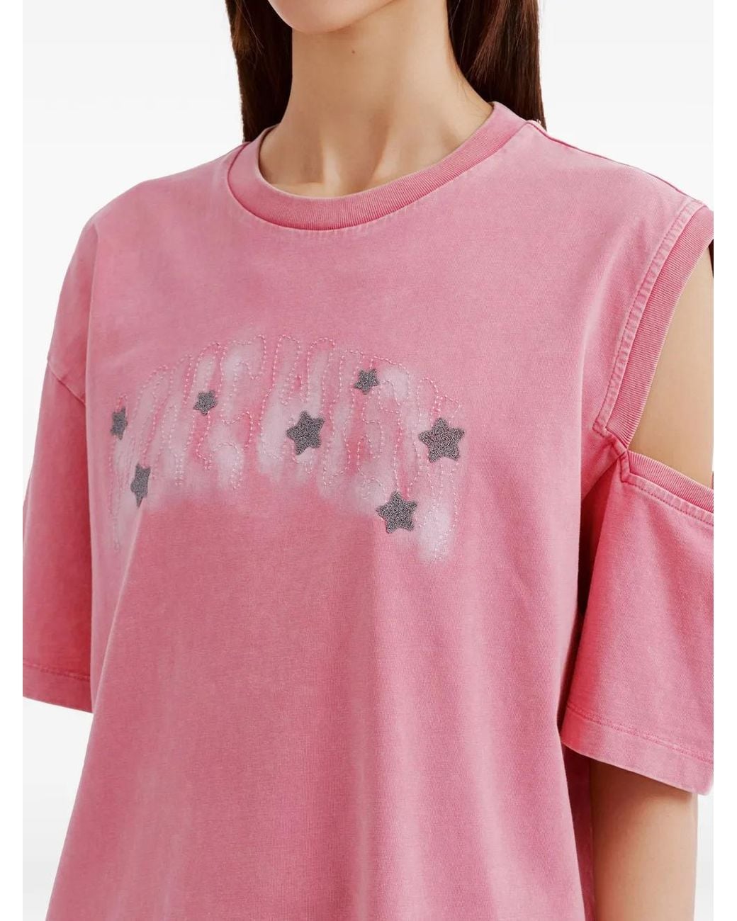 Mini Cream Pink Cut-Out Star-Embellished T-Shirt