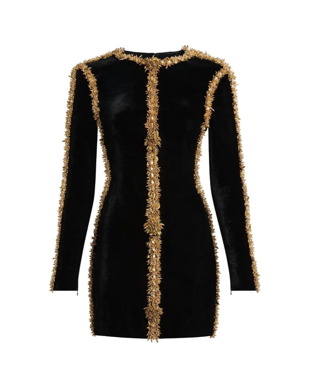 Balmain Black Velvet Dress With Embroidered Trim