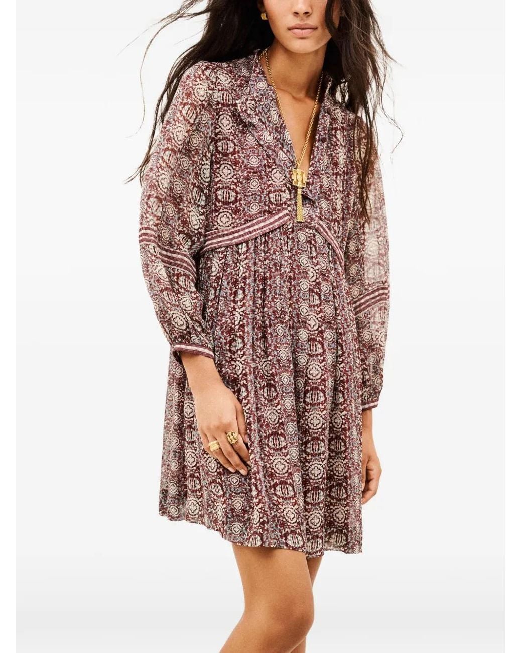Ba&sh Brown Dune Paisley-Print Shift Mini Dress
