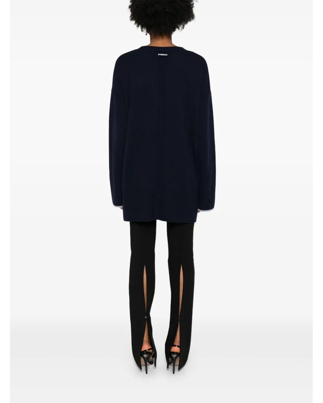 Pinko Blue Long-Sleeved Cardigan Sweater With Deep V-Neck