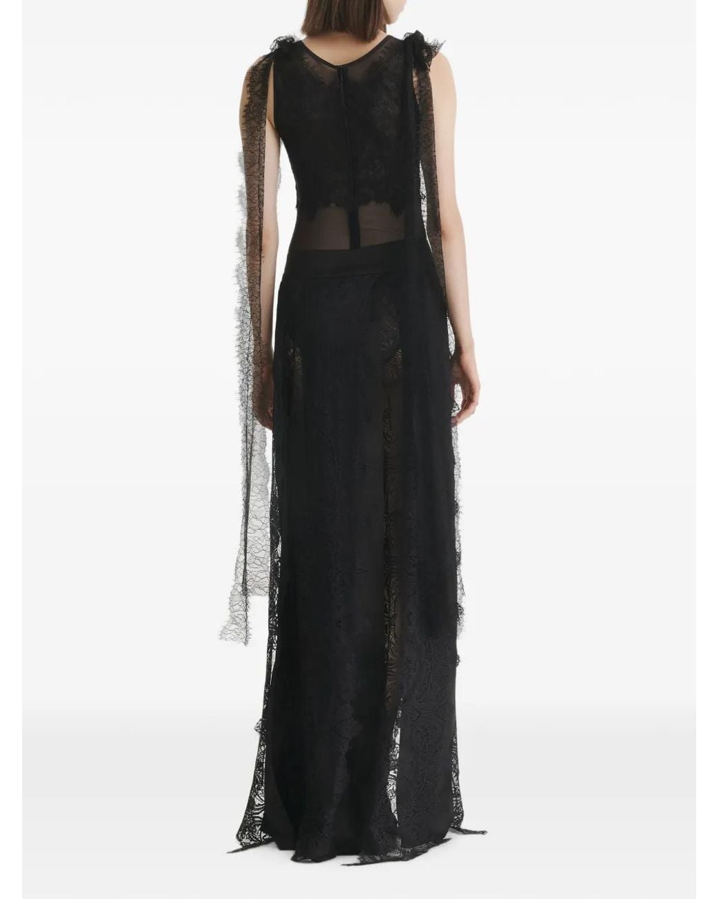 2310 STUDIO Black Lace-Trim Front-Slit Maxi Skirt