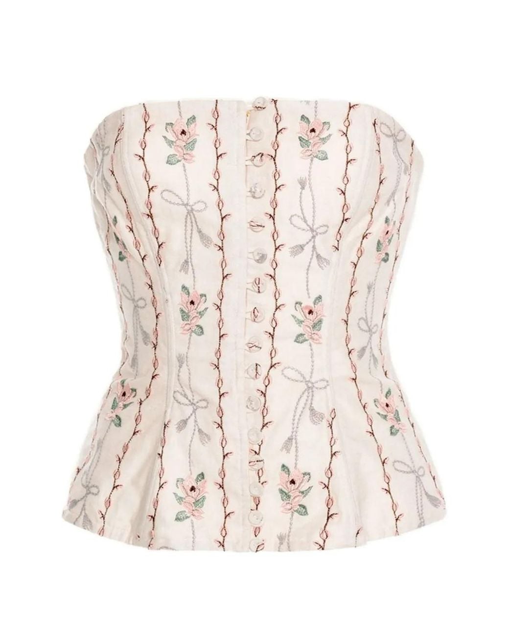 Agua Bendita Natural Embroidered Strapless Top