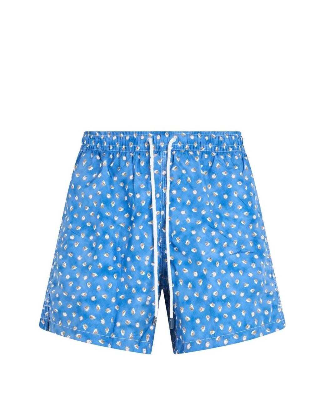 Fedeli Blue Hedgehog-Print Drawstring Swim Shorts for men