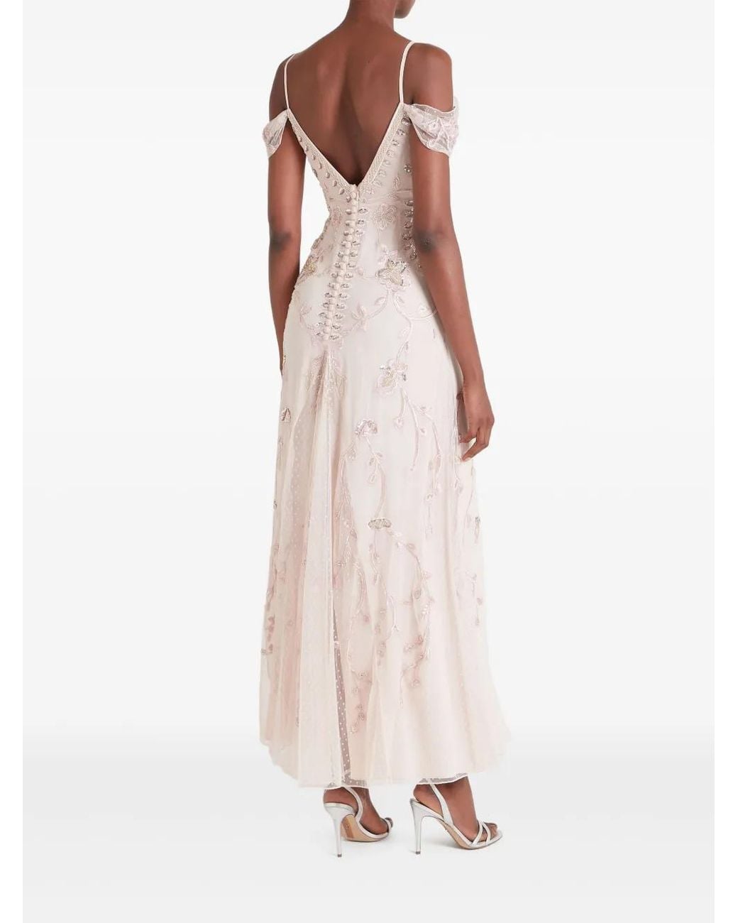 Temperley London White Lilly Embellished Off-Shoulder Gown