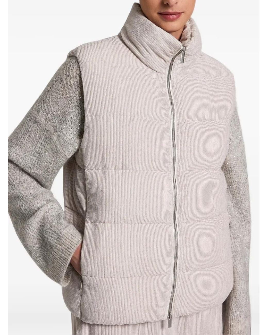 Peserico Gray Quilted Corduroy Gilet