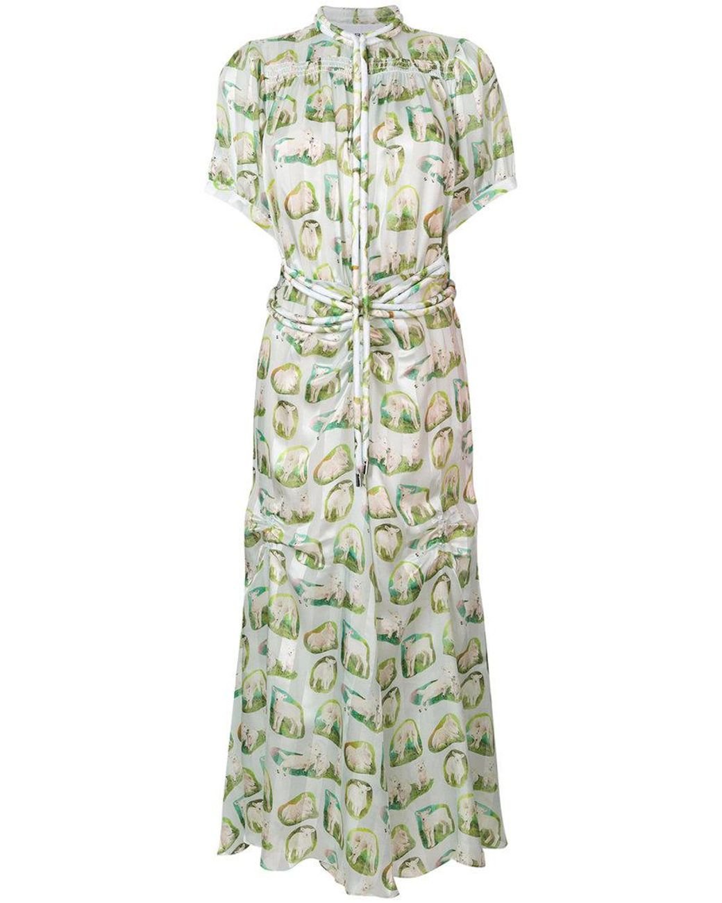 Carven Silk Lamb Print Dress in Green | Lyst