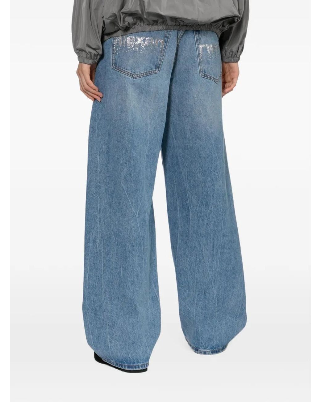 Alexander Wang Blue Crystal-Embellished Logo-Print Jeans