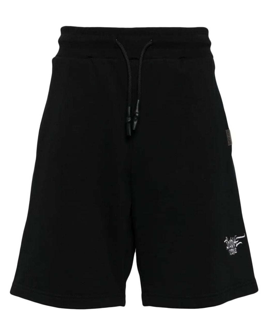 Phobia Black Embroidered Gothic Logo Cotton Shorts for men